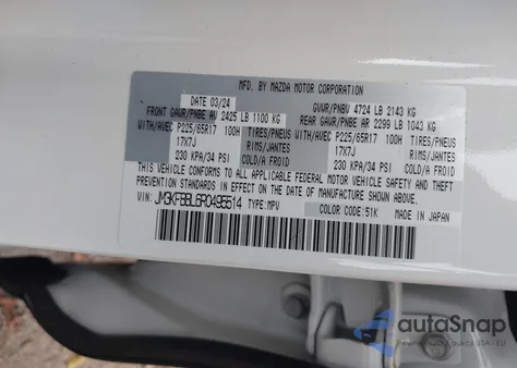 2024 Mazda Cx-5 2.5 S Select from USA, damaged, VIN JM3KFBBL6R0495514